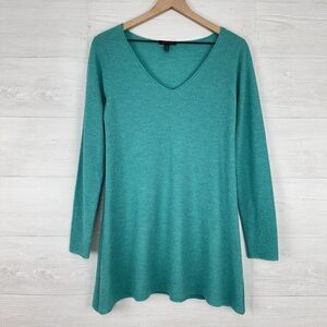 Eileen Fisher V Neck Tunic Top Knit Lightweight Sweater Women Size XS‎ Green